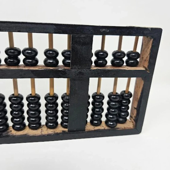 Vintage Black Stained Wood Bead Counter Brass Trim Abacus Counting Tool - Picture 4 of 11